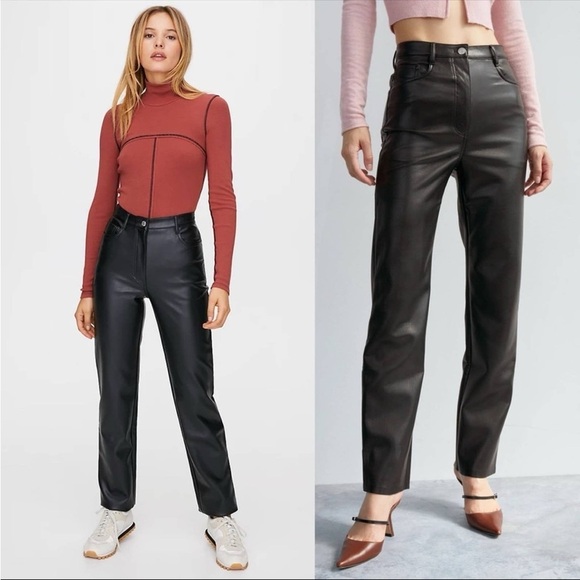 Wilfred Pants - Aritzia Wilfred The Melina High Waisted Black Vegan Faux Leather Pants 2